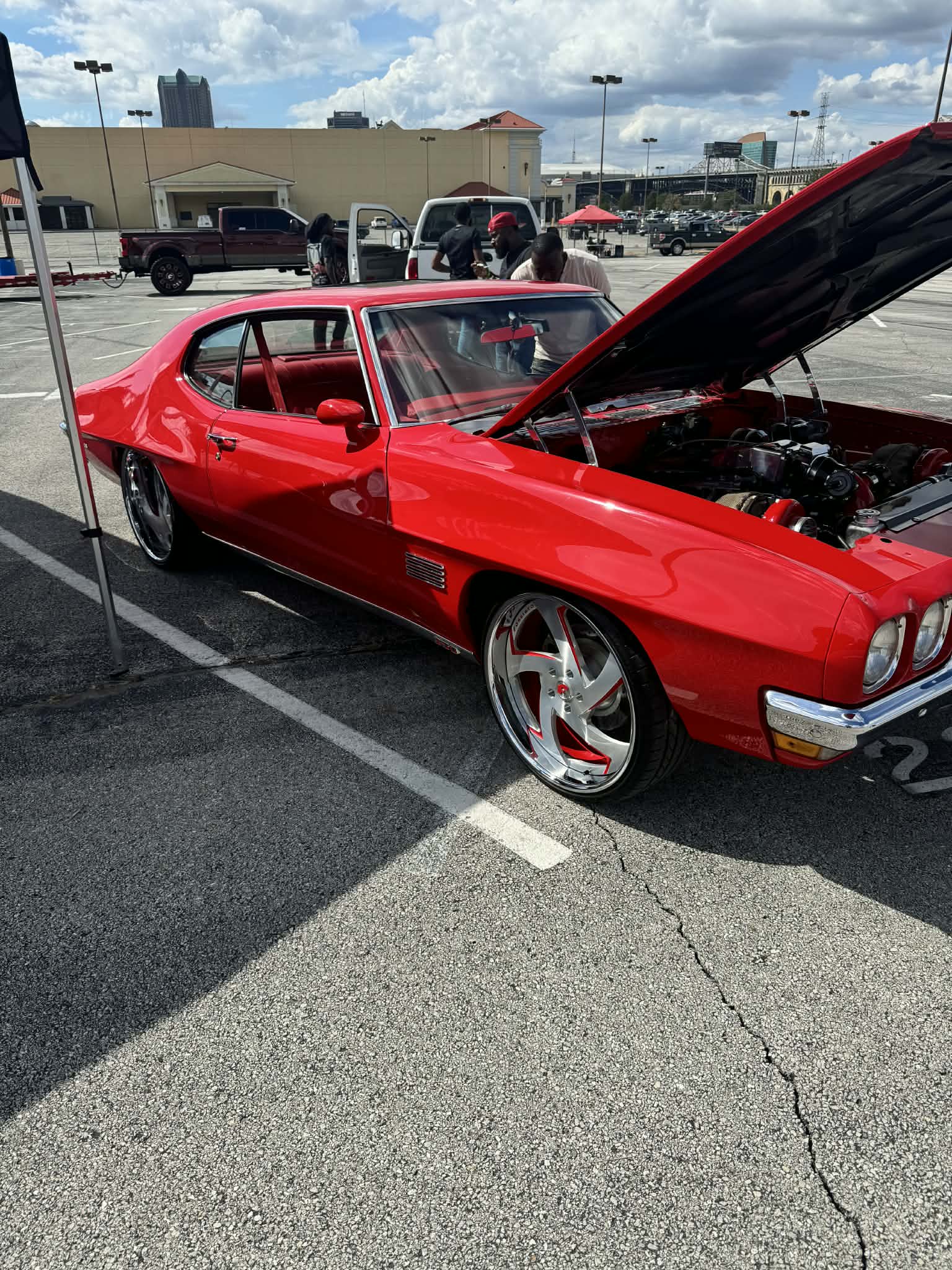 Classic red muscle car at show